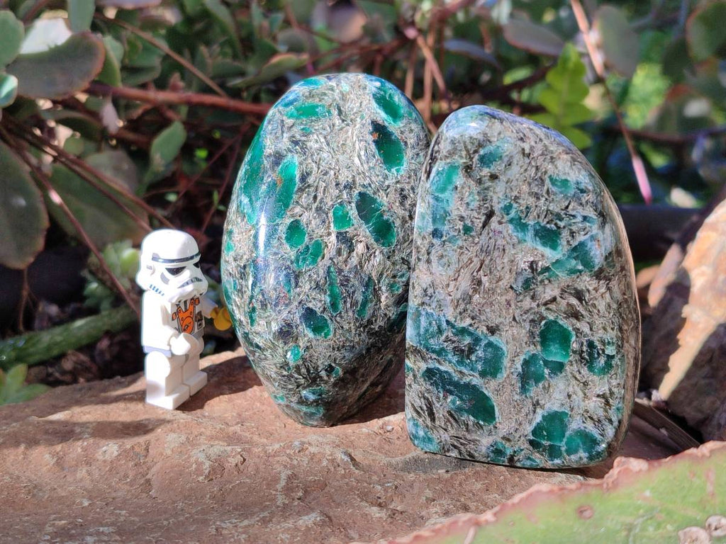 Polished Emerald Mica In Matrix Standing Free Forms x 4 From Mutoko, Zimbabwe - Toprock Gemstones and Minerals 