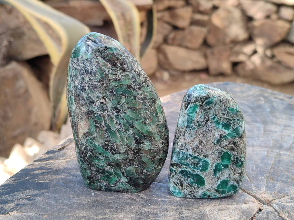 Polished Emerald Mica In Matrix Standing Free Forms x 4 From Mutoko, Zimbabwe - Toprock Gemstones and Minerals 