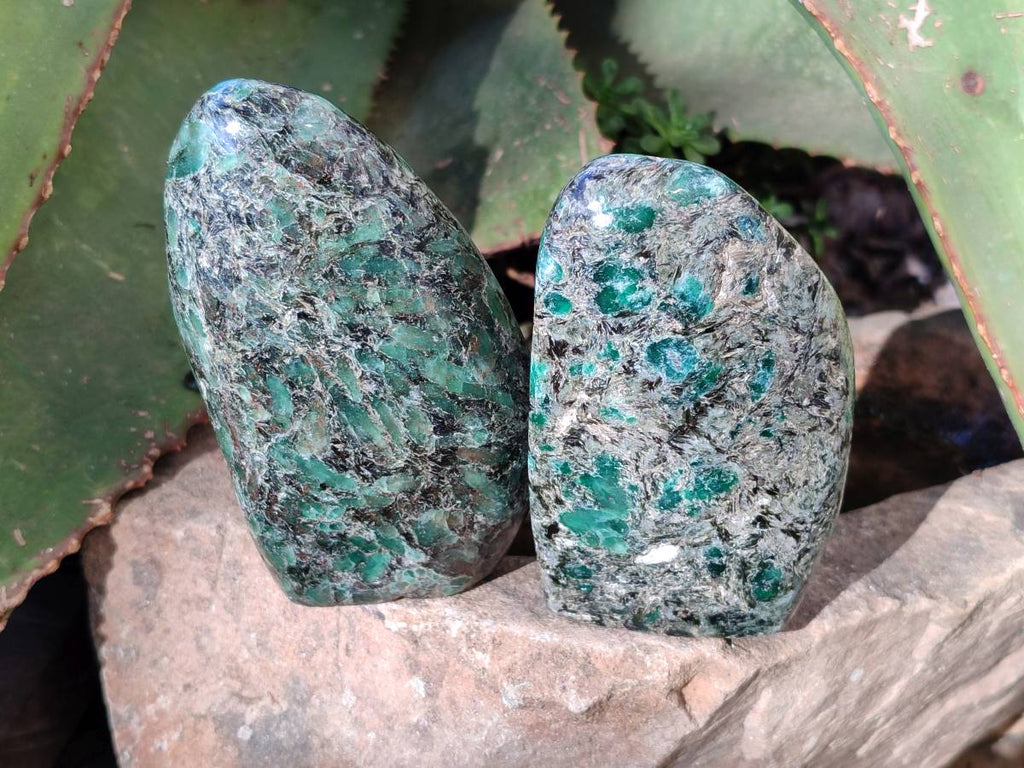 Polished Emerald Mica In Matrix Standing Free Forms x 4 From Mutoko, Zimbabwe - Toprock Gemstones and Minerals 