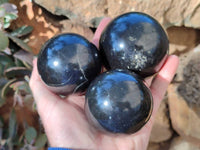 Polished Black Basalt Spheres x 4 From Antsirabe, Madagascar - Toprock Gemstones and Minerals 