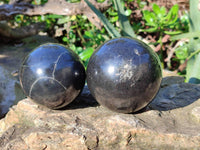 Polished Black Basalt Spheres x 4 From Antsirabe, Madagascar - Toprock Gemstones and Minerals 