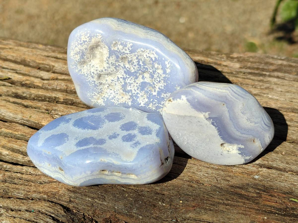 Polished Blue Lace Agate Tumbled Stones x 12 From Malawi - Toprock Gemstones and Minerals 