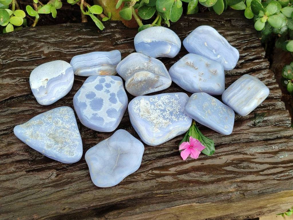 Polished Blue Lace Agate Tumbled Stones x 12 From Malawi - Toprock Gemstones and Minerals 