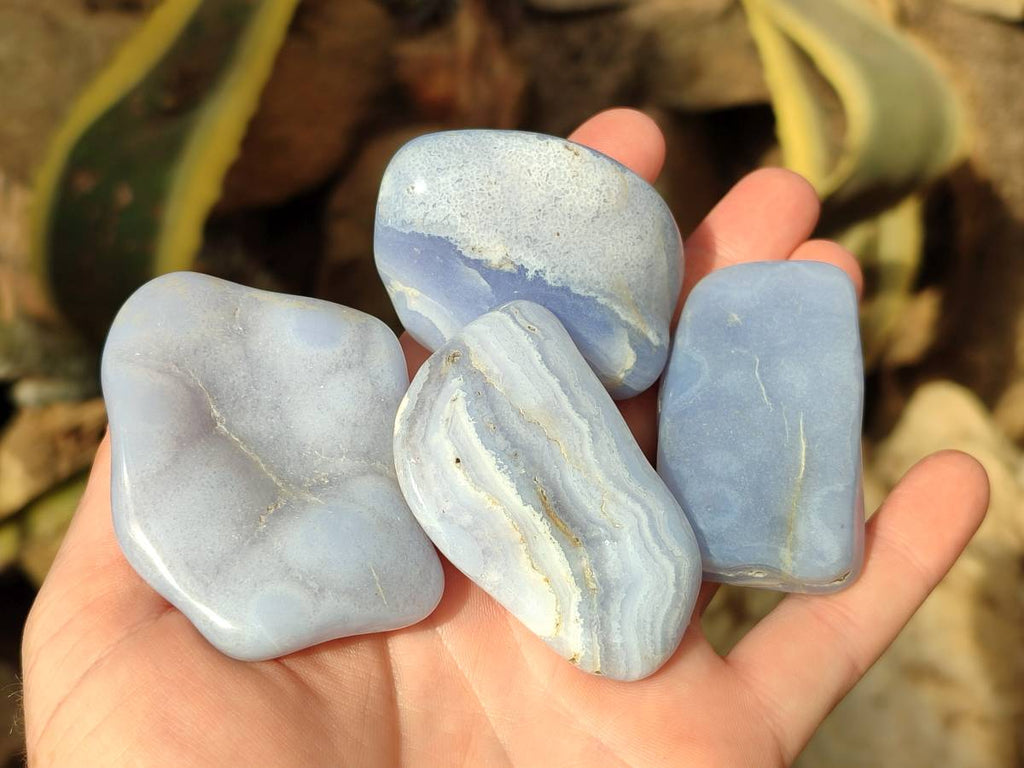 Polished Blue Lace Agate Tumbled Stones x 12 From Malawi - Toprock Gemstones and Minerals 