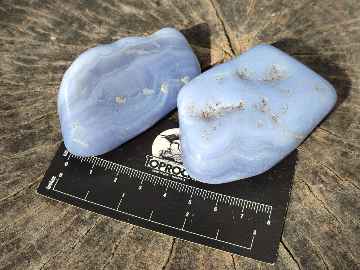 Polished Blue Lace Agate Tumbled Stones x 12 From Malawi - Toprock Gemstones and Minerals 