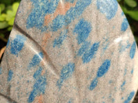 Polished Blue Spinel Spotted Quartz Leaf Sculpture x 1 From Madagascar