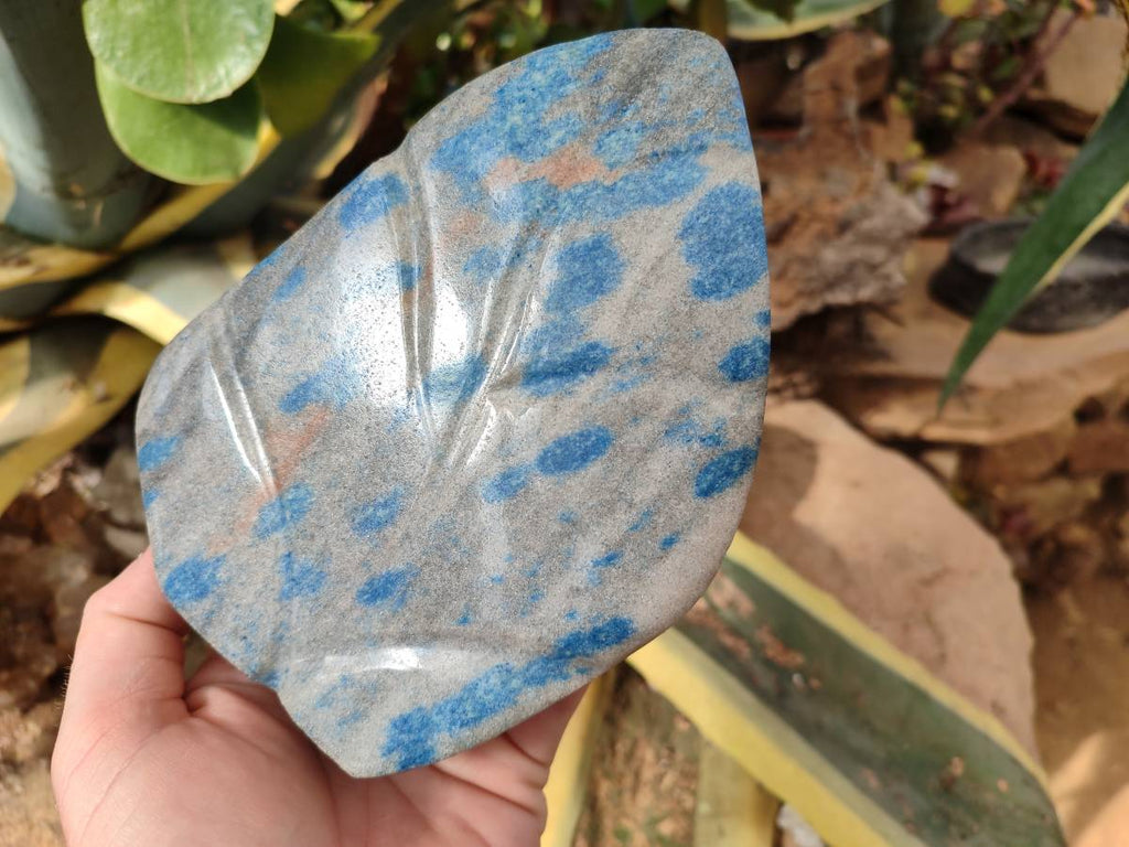 Polished Blue Spinel Spotted Quartz Leaf Sculpture x 1 From Madagascar - Toprock Gemstones and Minerals 