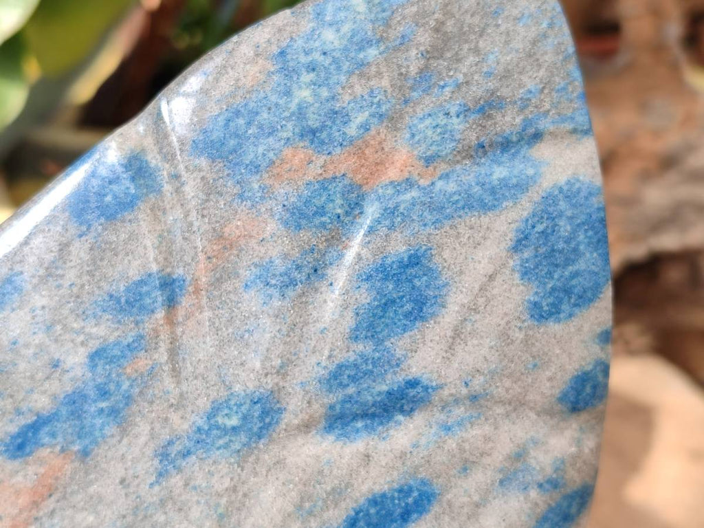 Polished Blue Spinel Spotted Quartz Leaf Sculpture x 1 From Madagascar - Toprock Gemstones and Minerals 