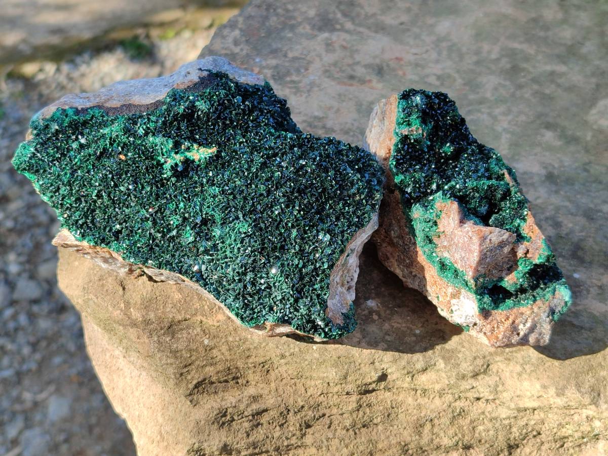 Natural Crystalline Malachite Specimens x 2 From Congo - Toprock Gemstones and Minerals 