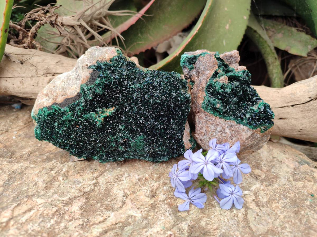 Natural Crystalline Malachite Specimens x 2 From Congo - Toprock Gemstones and Minerals 