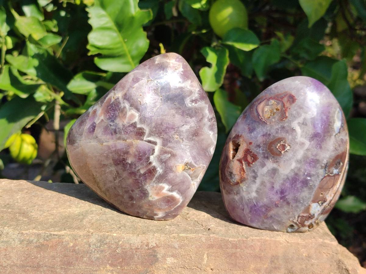 Polished Chevron Amethyst Standing Free Forms x 3 from Ankazobe, Madagascar - Toprock Gemstones and Minerals 