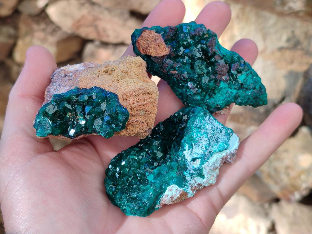 Natural Dioptase on Dolomite Matrix Specimens x 6 From Likasi, Congo - Toprock Gemstones and Minerals 