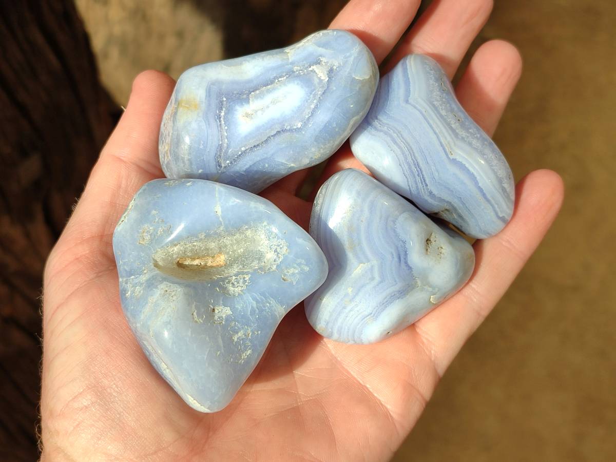 Polished Blue Lace Agate Tumbled Stones x 12 From Nsanje, Malawi - Toprock Gemstones and Minerals 