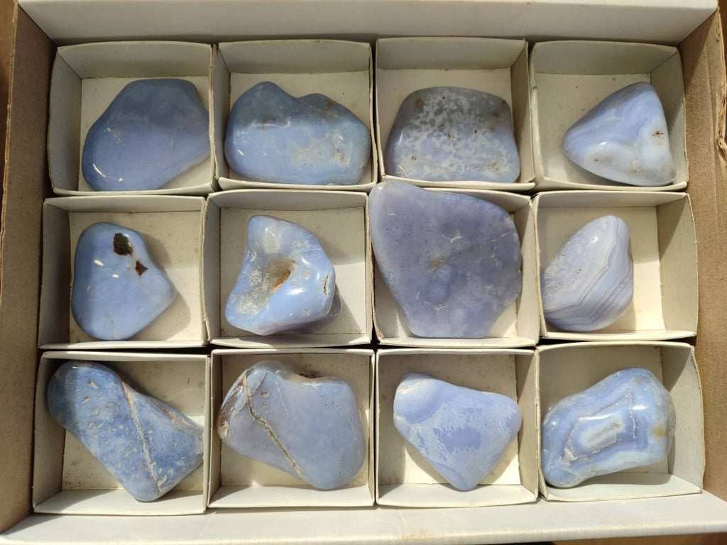 Polished Blue Lace Agate Tumbled Stones x 12 From Nsanje, Malawi - Toprock Gemstones and Minerals 