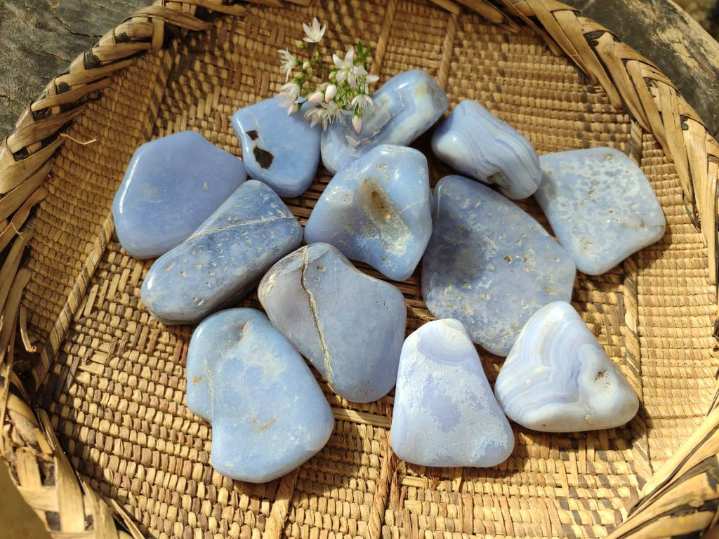 Polished Blue Lace Agate Tumbled Stones x 12 From Nsanje, Malawi - Toprock Gemstones and Minerals 