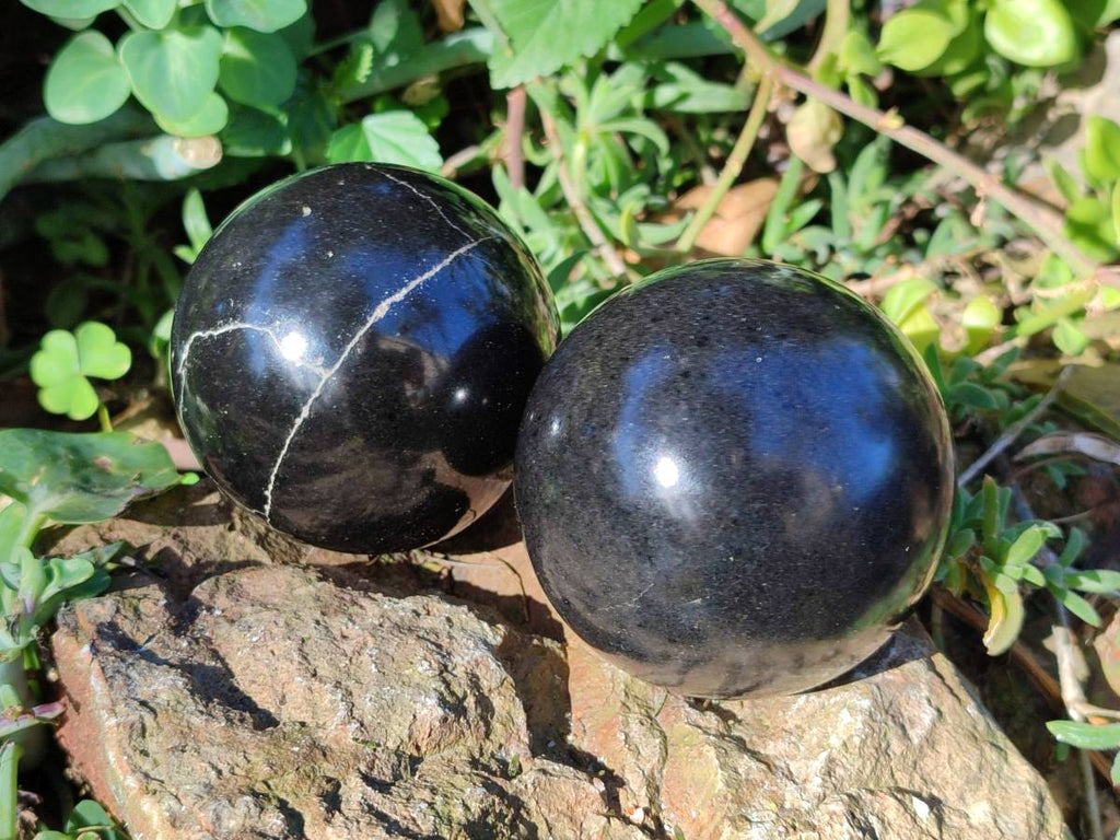 Polished Black Basalt Spheres x 3 From Antsirabe, Madagascar - Toprock Gemstones and Minerals 