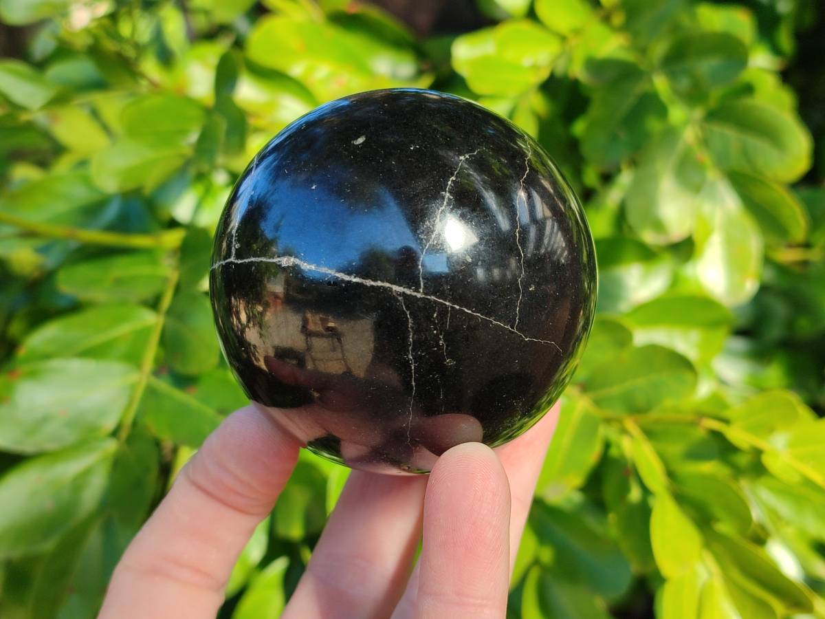 Polished Black Basalt Spheres x 3 From Antsirabe, Madagascar - Toprock Gemstones and Minerals 