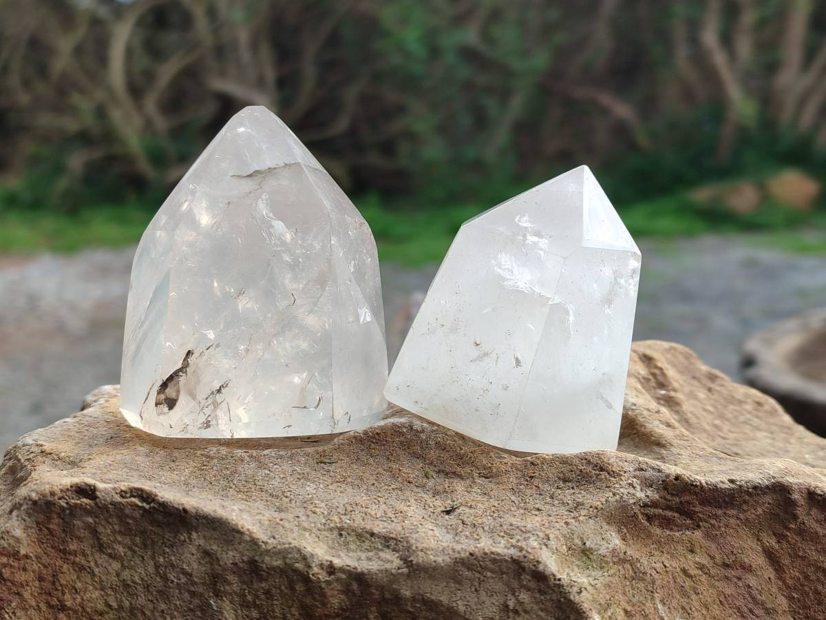 Polished Clear Rainbow Veil and Girasol Quartz Crystals x 6 From Madagascar - Toprock Gemstones and Minerals 