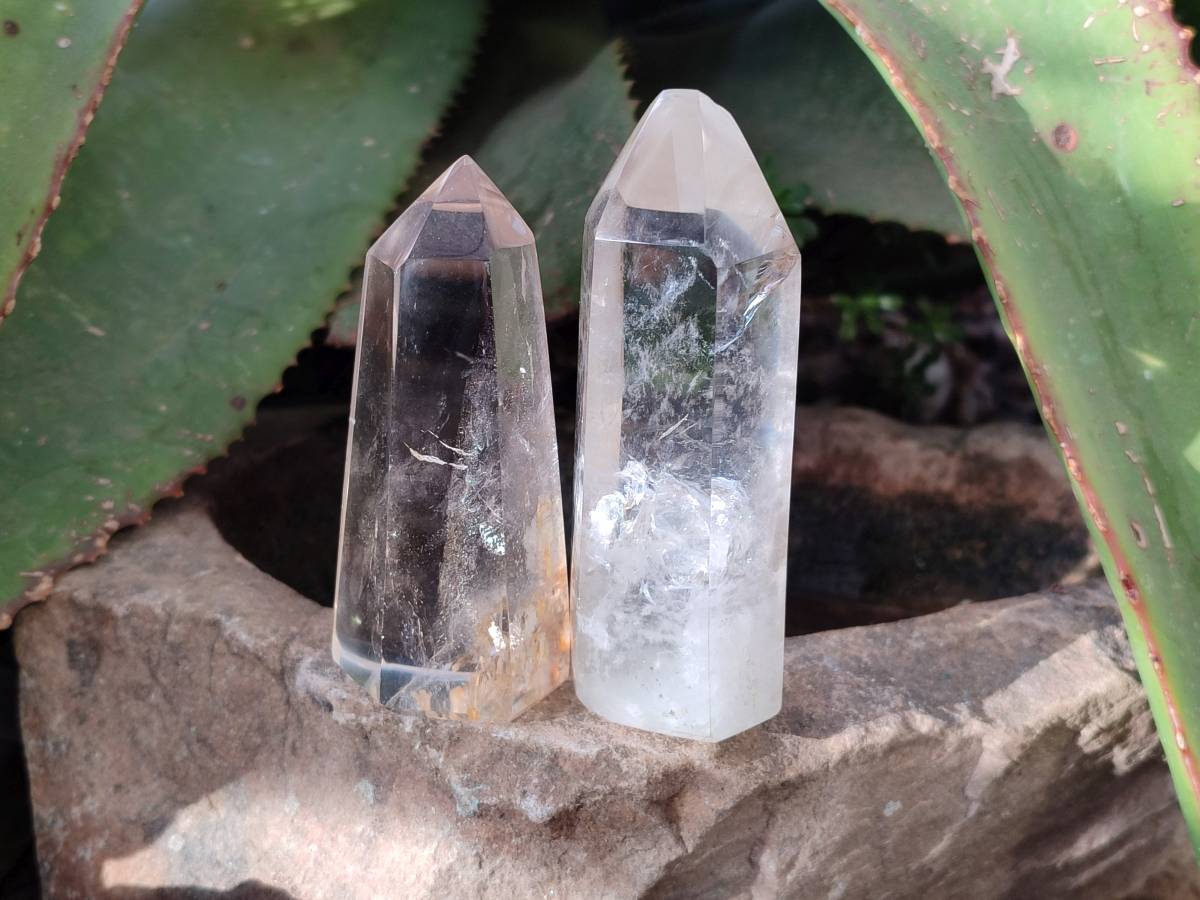 Polished Clear Rainbow Veil and Girasol Quartz Crystals x 6 From Madagascar - Toprock Gemstones and Minerals 