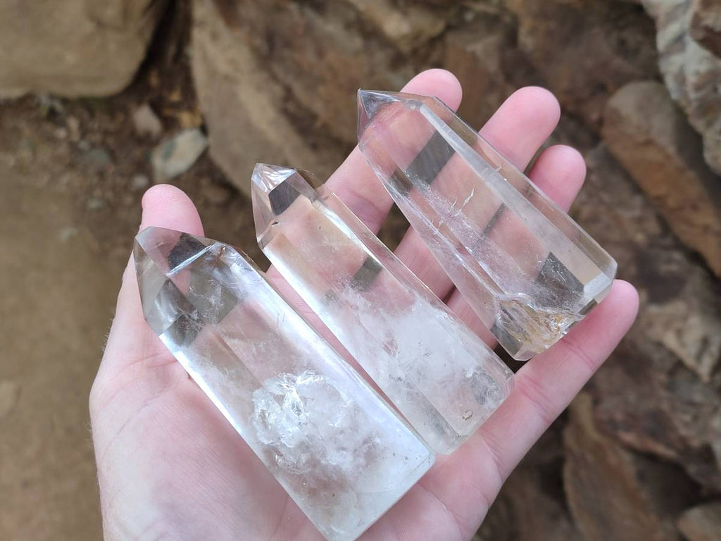 Polished Clear Rainbow Veil and Girasol Quartz Crystals x 6 From Madagascar - Toprock Gemstones and Minerals 