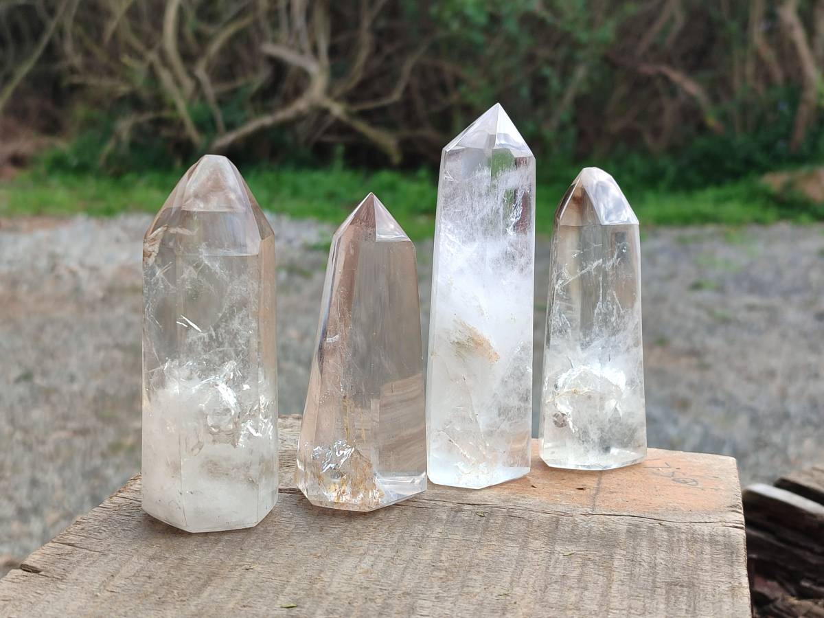 Polished Clear Rainbow Veil and Girasol Quartz Crystals x 6 From Madagascar - Toprock Gemstones and Minerals 