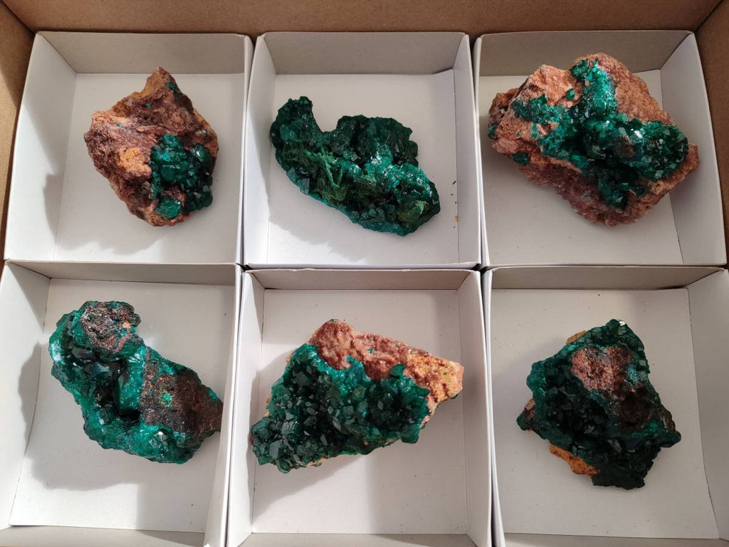 Natural Dioptase Crystals with Malachite on Dolomite Matrix Specimens x 6 From Likasi, Congo - Toprock Gemstones and Minerals 