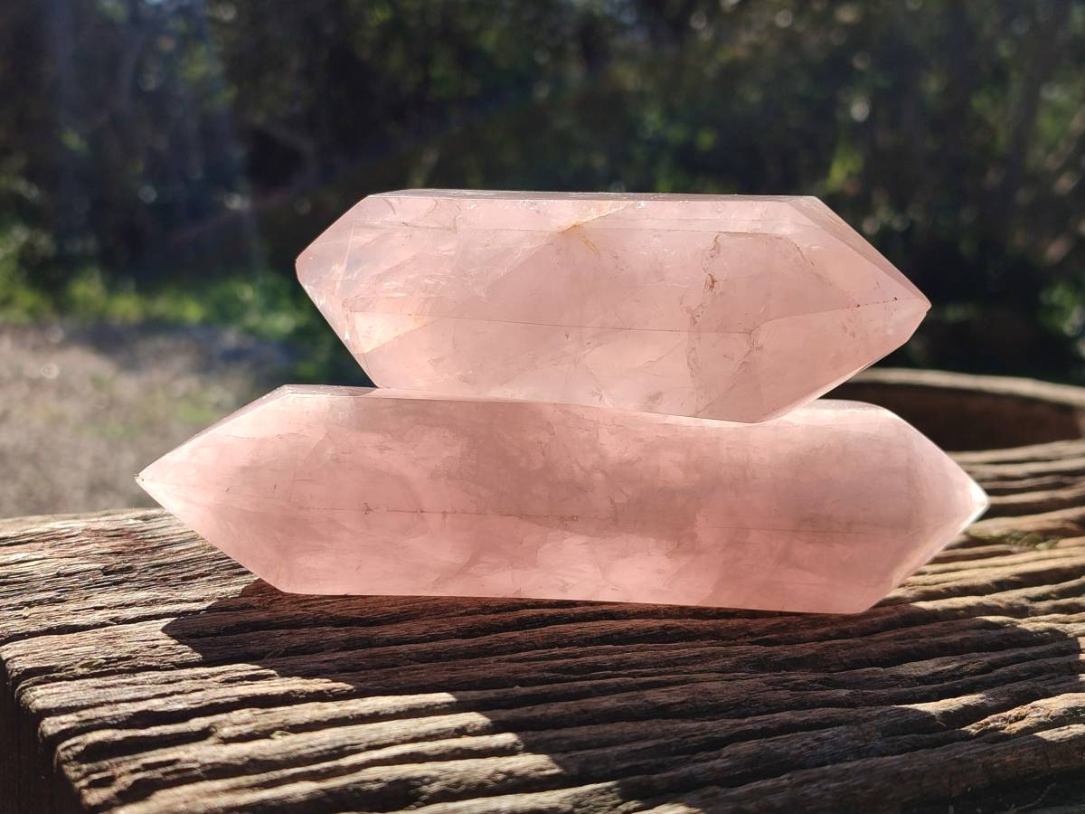 Polished Double Terminated Rose Quartz Points x 4 Ambatondrazaka, Madagascar - Toprock Gemstones and Minerals 
