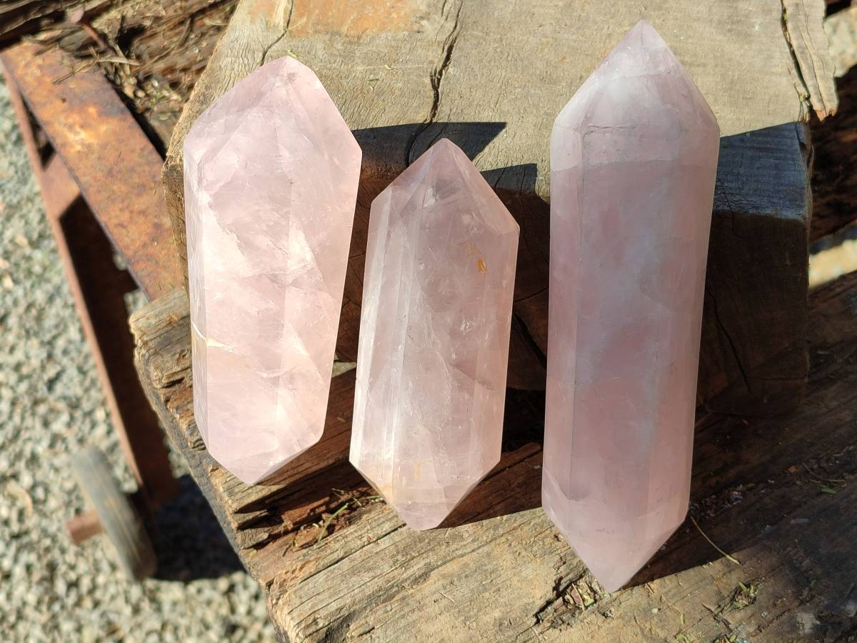 Polished Double Terminated Rose Quartz Points x 4 Ambatondrazaka, Madagascar - Toprock Gemstones and Minerals 