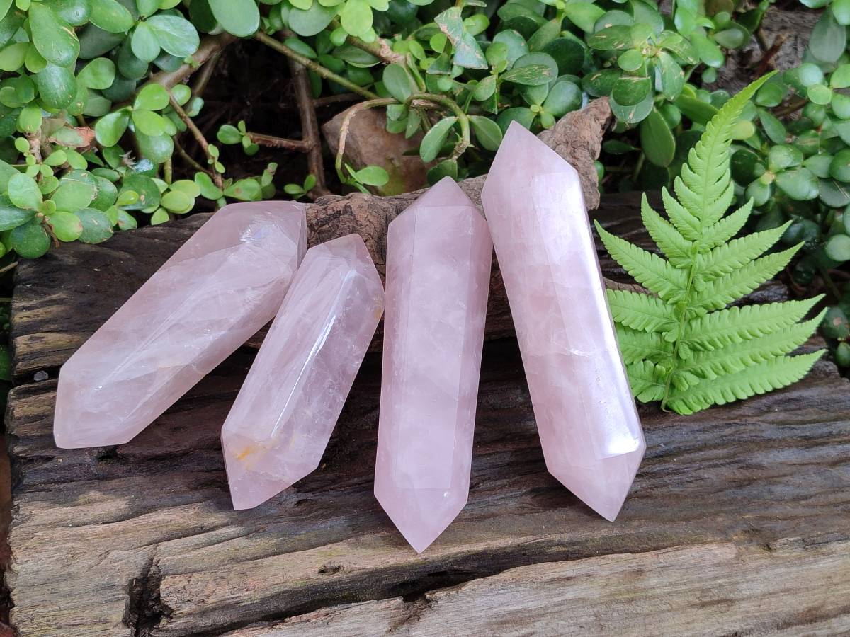 Polished Double Terminated Rose Quartz Points x 4 Ambatondrazaka, Madagascar - Toprock Gemstones and Minerals 