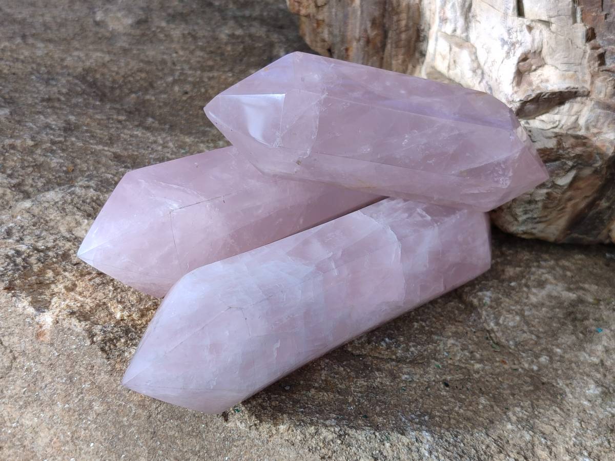 Polished Double Terminated Rose Quartz Points x 4 Ambatondrazaka, Madagascar - Toprock Gemstones and Minerals 