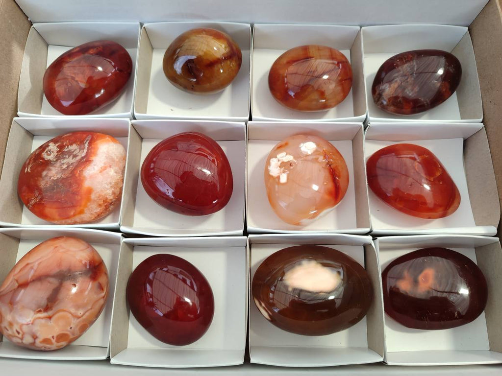 Polished Carnelian Agate Palm Stones x 12 From Madagascar - Toprock Gemstones and Minerals 