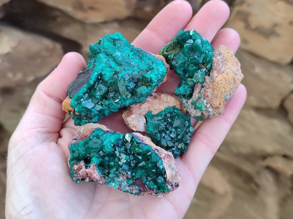 Natural Dioptase Crystals with Malachite on Dolomite Matrix Specimens x 12 From Likasi, Congo - Toprock Gemstones and Minerals 