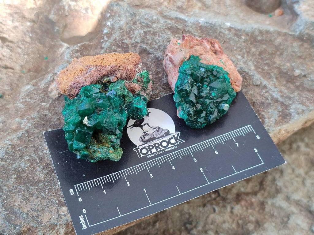 Natural Dioptase Crystals with Malachite on Dolomite Matrix Specimens x 12 From Likasi, Congo - Toprock Gemstones and Minerals 