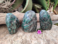 Polished Emerald Mica In Matrix Standing Free Forms x 3 From Mutoko, Zimbabwe - Toprock Gemstones and Minerals 