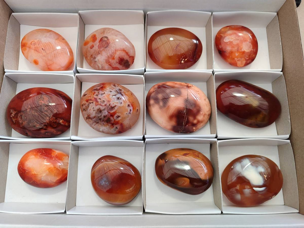 Polished Carnelian Agate Palm Stones x 12 From Madagascar - Toprock Gemstones and Minerals 