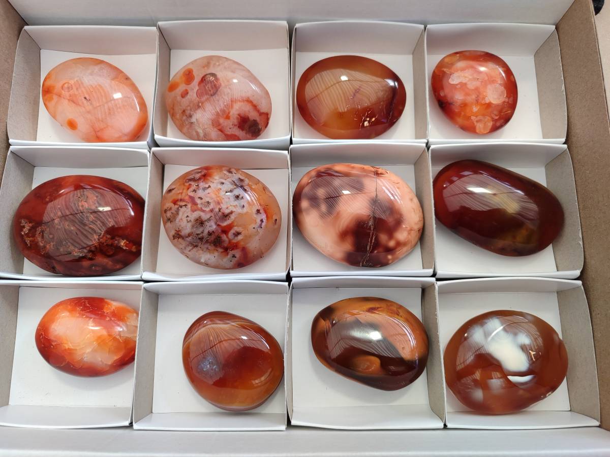 Polished Carnelian Agate Palm Stones x 12 From Madagascar - Toprock Gemstones and Minerals 
