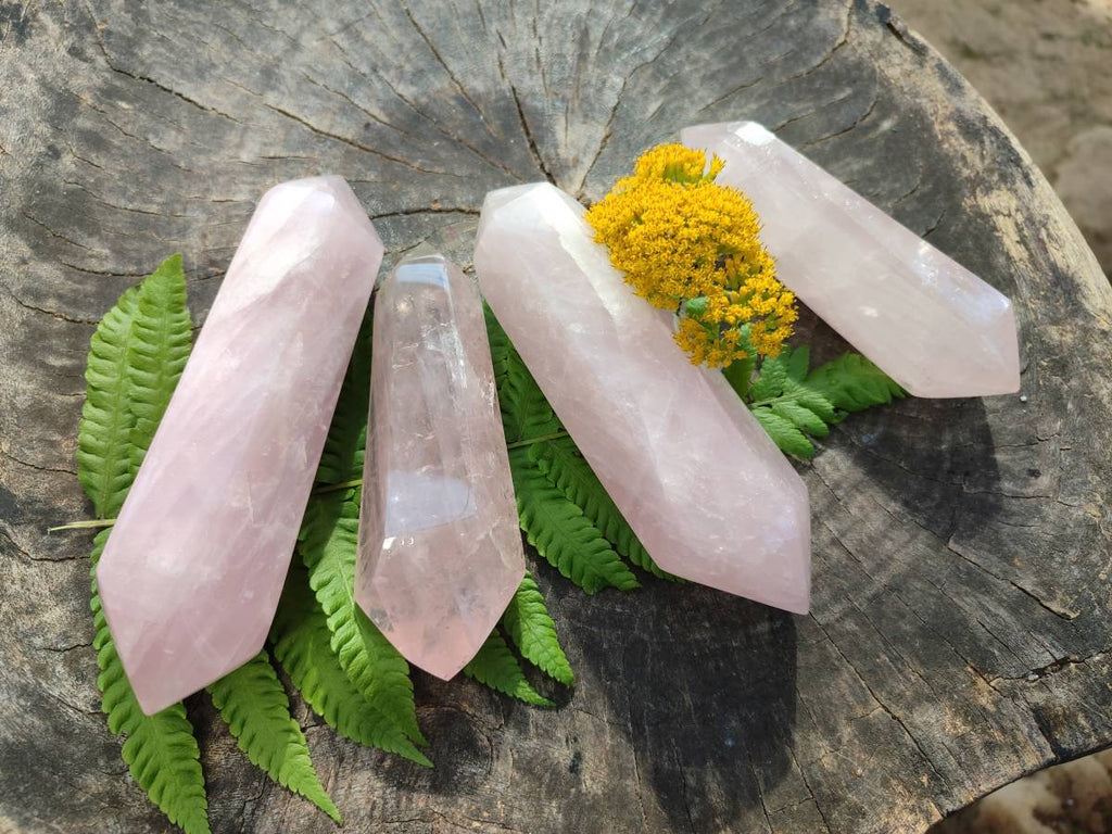 Polished Double Terminated Rose Quartz Points x 4 Ambatondrazaka, Madagascar - Toprock Gemstones and Minerals 