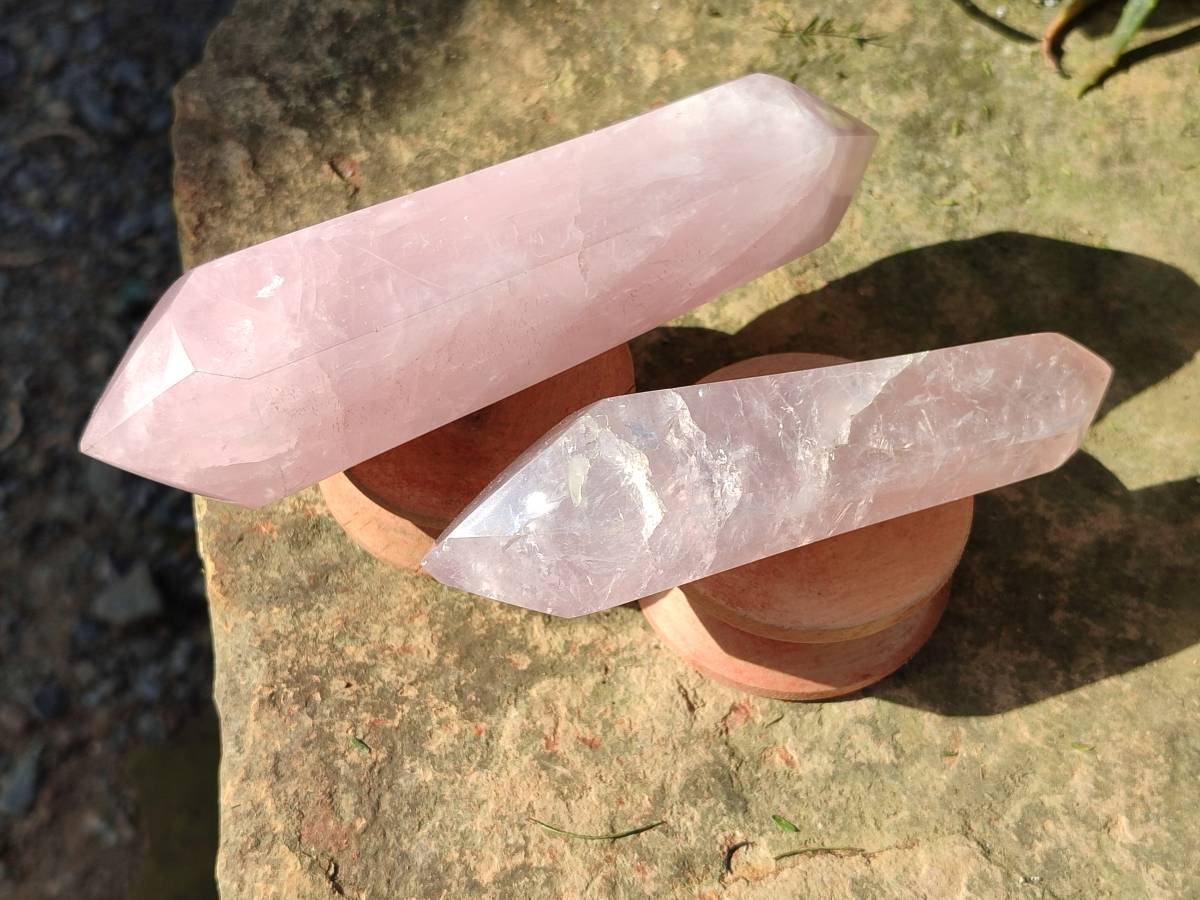 Polished Double Terminated Rose Quartz Points x 4 Ambatondrazaka, Madagascar - Toprock Gemstones and Minerals 