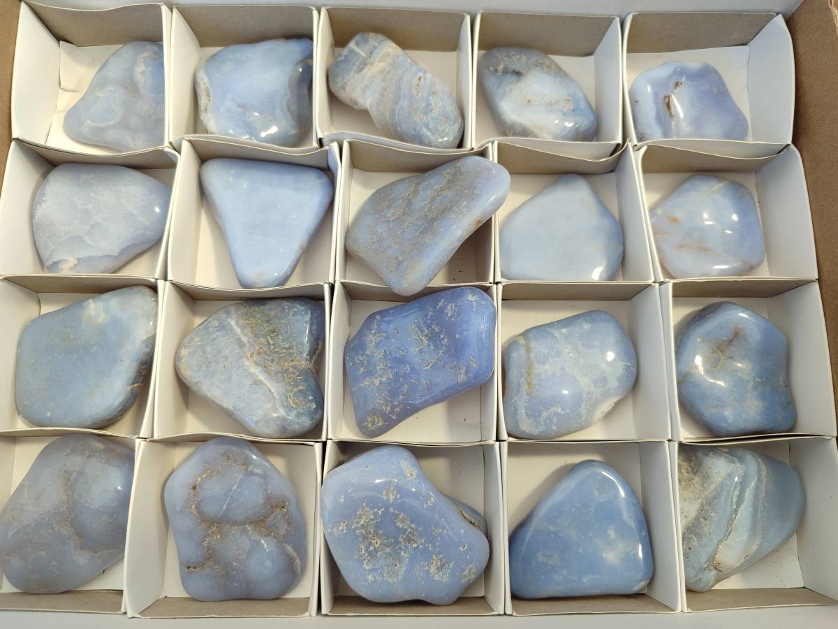 Polished Blue Lace Agate Tumbled Stones x 20 From Nsanje, Malawi - Toprock Gemstones and Minerals 