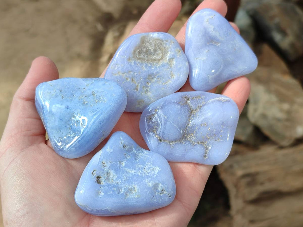 Polished Blue Lace Agate Tumbled Stones x 20 From Nsanje, Malawi - Toprock Gemstones and Minerals 