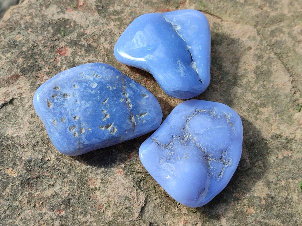 Polished Blue Lace Agate Tumbled Stones x 20 From Nsanje, Malawi - Toprock Gemstones and Minerals 