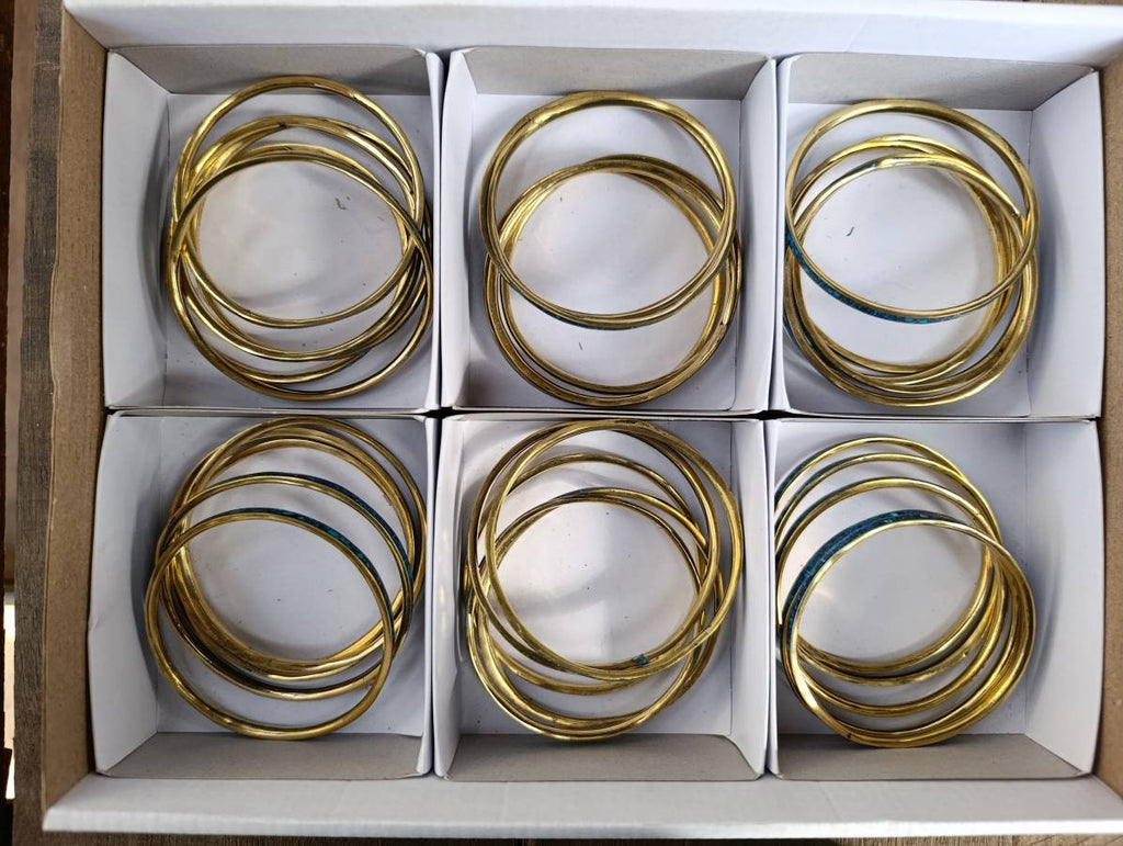 Hand Made Chrysocolla and Malachite Conglomerate Brass Bangles - Sold per Item - From Congo - Toprock Gemstones and Minerals 