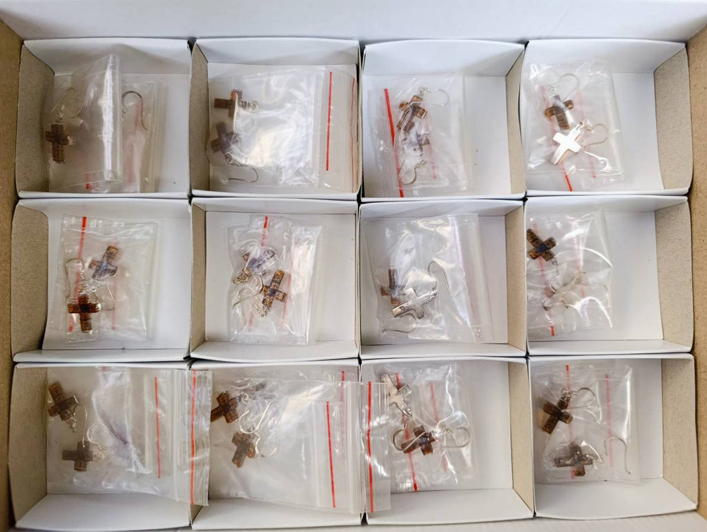 Hand Made Baltic Amber Cross Carved Earrings In Sterling Silver - Sold Per Pair - From Poland - Toprock Gemstones and Minerals 