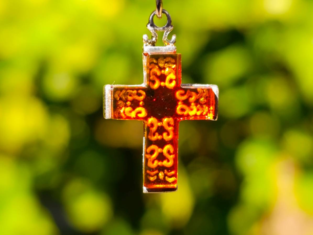 Hand Made Baltic Amber Cross Carved Earrings In Sterling Silver - Sold Per Pair - From Poland - Toprock Gemstones and Minerals 