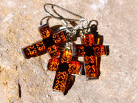 Hand Made Baltic Amber Cross Carved Earrings In Sterling Silver - Sold Per Pair - From Poland