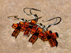Hand Made Baltic Amber Cross Carved Earrings In Sterling Silver - Sold Per Pair - From Poland - Toprock Gemstones and Minerals 