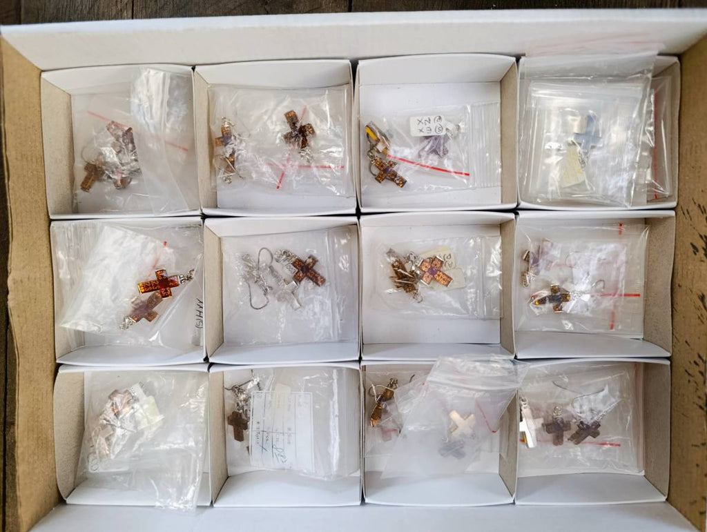 Hand Made Baltic Amber Cross Earring and Pendant Set In Sterling Silver - Sold Per Set - From Poland - Toprock Gemstones and Minerals 