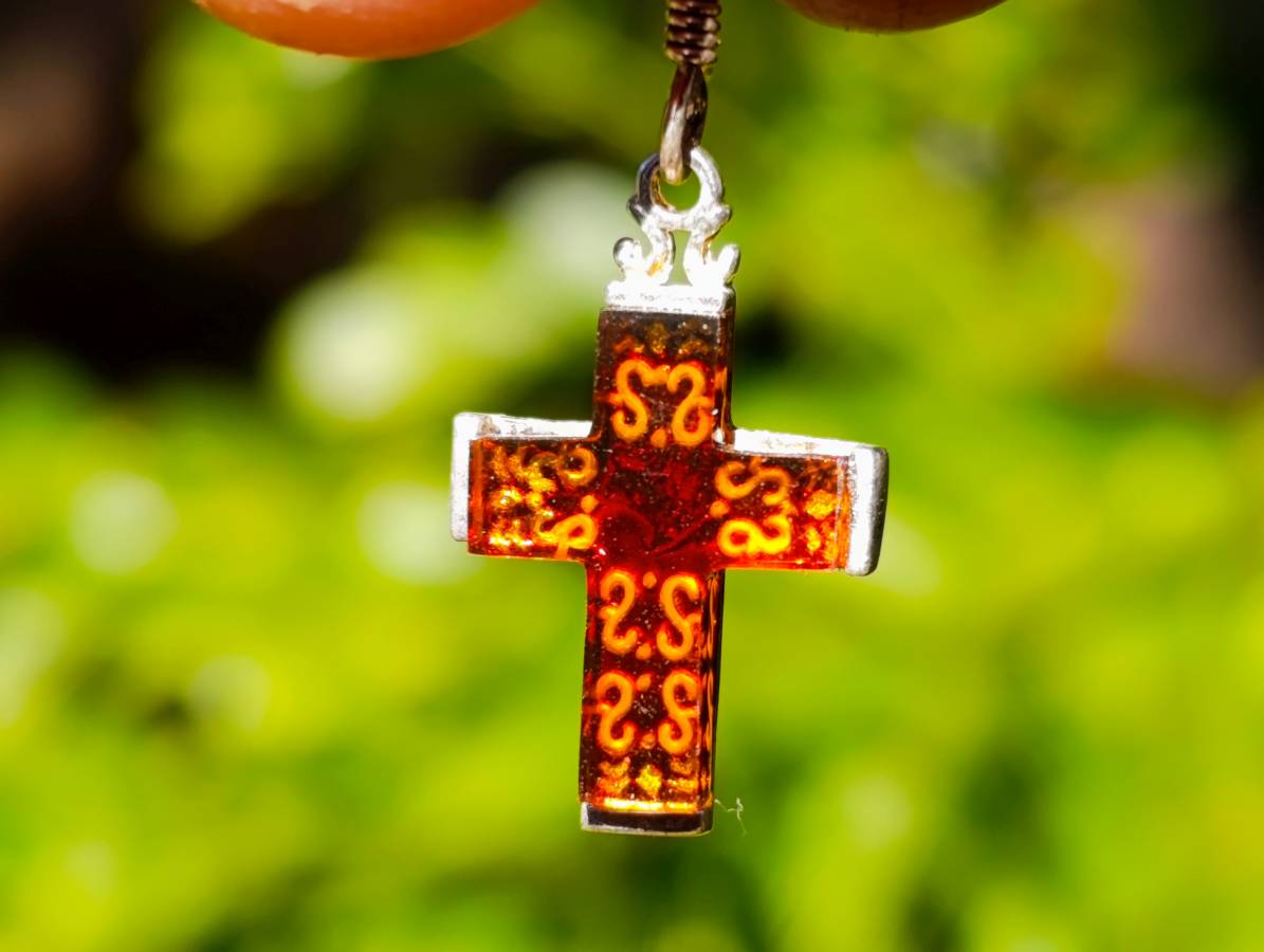 Hand Made Baltic Amber Cross Earring and Pendant Set In Sterling Silver - Sold Per Set - From Poland - Toprock Gemstones and Minerals 