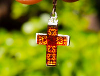 Hand Made Baltic Amber Cross Earring and Pendant Set In Sterling Silver - Sold Per Set - From Poland - Toprock Gemstones and Minerals 