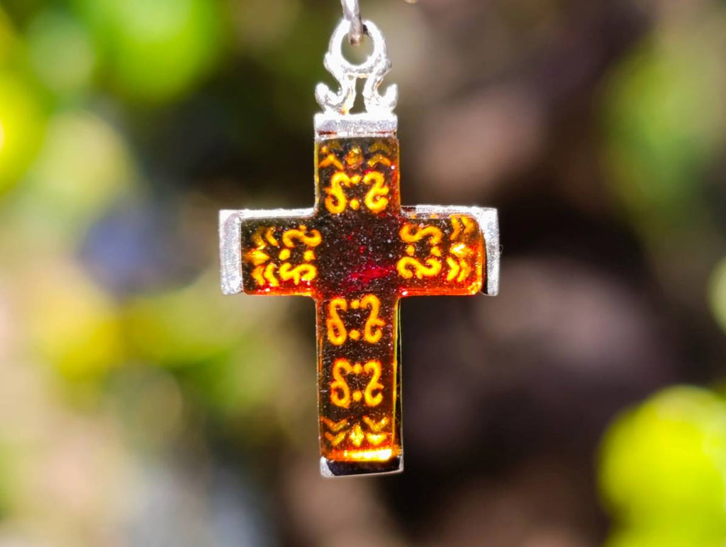 Hand Made Baltic Amber Cross Earring and Pendant Set In Sterling Silver - Sold Per Set - From Poland - Toprock Gemstones and Minerals 